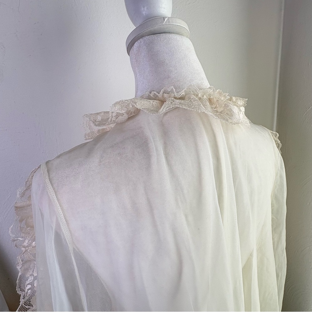 Vintage Ethereal Victorian Chiffon Bridal Wedding Peignoir Nightgown Robe Set 2X - Picture 9 of 17